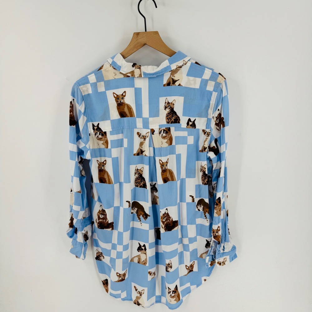 Jane + Delancy Blue Patchwork Cat Print Top Size … - image 2